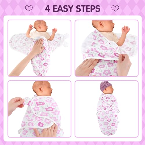 Image of Fanfanwin 5 Pack Preemie Swaddle Blanket Wrap with Hat Set Cotton Preemie Baby Clothes Hat Receiving Blanket for 3-7 Lbs Newborn Boys Girls(Bow)