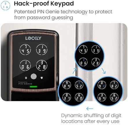 Lockly Secure Plus with Touchscreen Cover, Keyless Entry Door Lock, Smart Locks for Front Door, Smart Lock Deadbolt, PIN Genie Keypad, 3D Biometric Fingerprint Sensor, Auto Lock Smart Door Lock