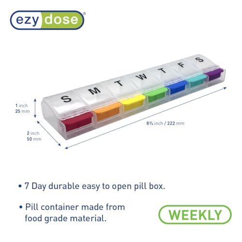 Image of Ezy Dose Weekly (7-Day) Pill Organizer, X-Large Medicine Planner, Rainbow | Daily Vitamin & Supplement Case, Spacious Push-Button Compartments, Convenient & Easy to Use, Travel-Friendly, BPA-Free