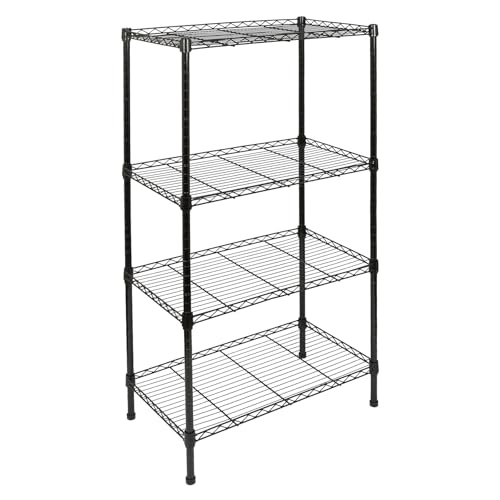 Harbour Housewares 4-Tier Shelving Unit - 122 x 60 x 35cm - Black 4 Shelf Wire Storage Unit with Adjustable Shelves & Levelling Feet Free Standing Garage Storage, Kitchen Organisation Wire Rack