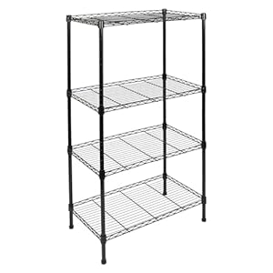 Harbour Housewares 4-Tier Shelving Unit – 122 x 60 x 35cm – Black 4 Shelf Wire Storage Unit with Adjustable Shelves & Levelling Feet Free Standing Garage Storage, Kitchen Organisation Wire Rack