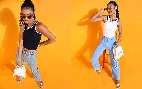 Image of POPWINGS Casual Solid Round-Neck Sleeveless Summer Wear Tank Tops Combo for Women
