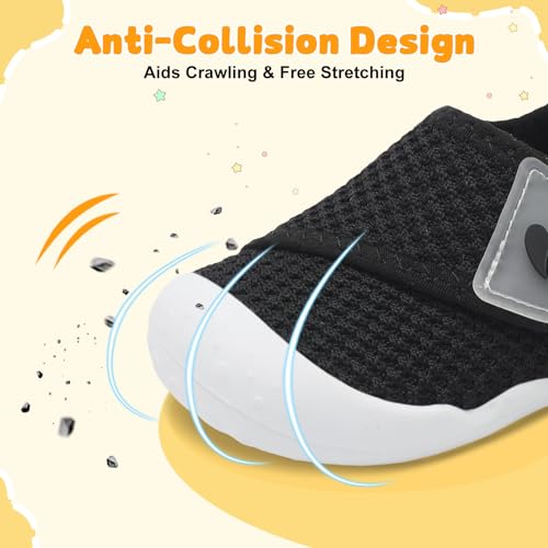 Image of FEETCITY Baby First Walking Shoes Wide Baby Shoes Infant Sneakers Newborn Crib Shoe Barefoot Lightweight Slip On Shoe