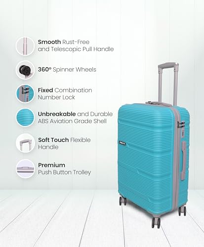 Image of ABS Hard Suitcase 66 cm Check in Luggage, Trolley Bag with Smooth 8 Wheel System Combination Lock and Strong Zipper | Carry On Travel Case for Air, Road and Weekend Trips | Teal