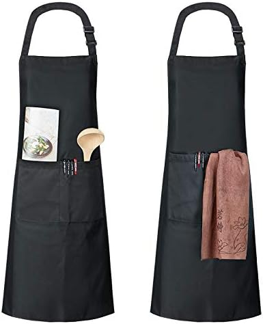 Cooking Aprons Chef Apron Kichen Apron with Pockets for Baking,Grilling and Bar BBQ Restaurant 2PCS