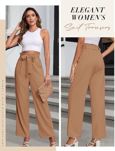 Pantalon Femme Jambe Large Pantalon Large Heymoments - Taille Haute Élastique - Nœud Noué - Léger Et Fluide - Avec Poches Pantalon Ample été