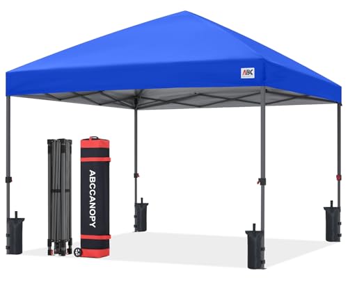 ABCCANOPY 10x10 Pop Up Canopy Tent, Easy Setup Instant Canopy with Wheeled Bag, Heavy Duty Outdoor Canopy for Beach, Market, Backyard, UV Protection, Outdoor Weather Protection (Royal Blue, 10x10)
