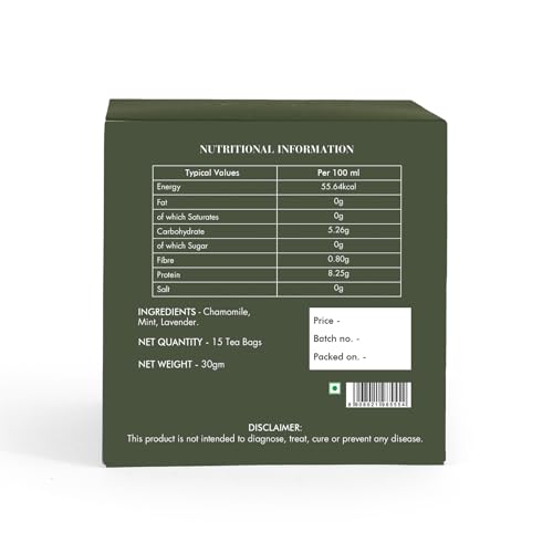 Image of Celeste Calm, Lavender Chamomile Tea - with Mint | 15 Pyramid Herbal Tea Bags | 100% Natural Ingredients