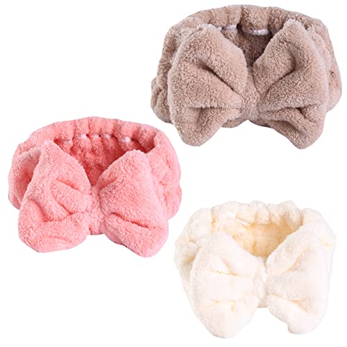 3 Pièces Bandeau de Maquillage, Bandeau de Cheveux à Noeud, Bandeau Élastique pour Femmes Filles, Spa, Lavage Visage, Douche Cover