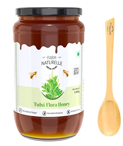 Image of Farm Naturelle Raw Tulsi Honey 1500g| Glass Bottle | 100% Pure Unprocessed & Natural Honey | Ayurvedic & Rich in Vitamins and Minerals | Helps Boost Immunity