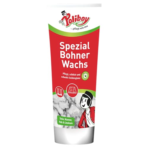 Poliboy ... pflegt wie neu - POLIBOY Spezial Bohner Wachs - Farbloses Bodenwachs für lösemittelbeständige Oberflächen wie Holz, Marmor, PVC, Kork & Linoleum - Pflegt, schützt & verleiht Seidenglanz - 1 x 250 ml - Made in Germany