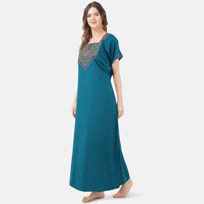 Image of Premium Women Embroidery Night Gown Lizzybizzy Cotton Nighty Maxi