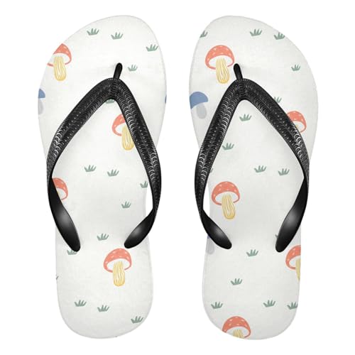 Sinestour Mushroom Grass White Flip Flops for Beach Thong Sandals Anti-slip Lightweight Flat Slippers for Indoor Outdoor House