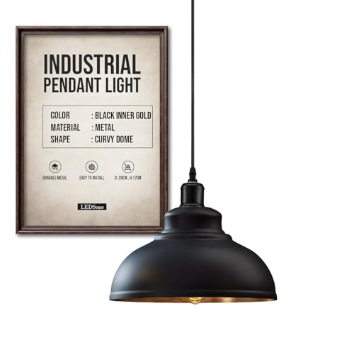 LEDSone Industriel Suspension Luminaire Rétro Lustre Plafonnier Vintage Lampe Éclairage de Plafond Abat-jour en Métal pour Restaurant Salon Chambre Cuisine...