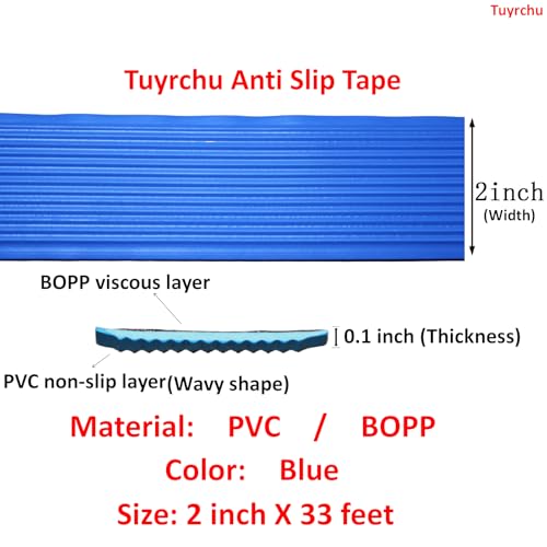 Image of Anti Slip Tape 2 Inch Wide, Waterproof Grip Adhesive Tape, Heavy Duty High Traction Friction for Indoor /Outdoor Steps (33 Ft /Blue).