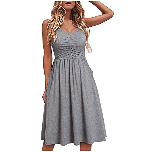 Midi Dress Tie Waist Standard Fit Bohemian Strapless Swing Cover Up Bowknot Cocktail A-Line Embroidery(XXL,Gray)