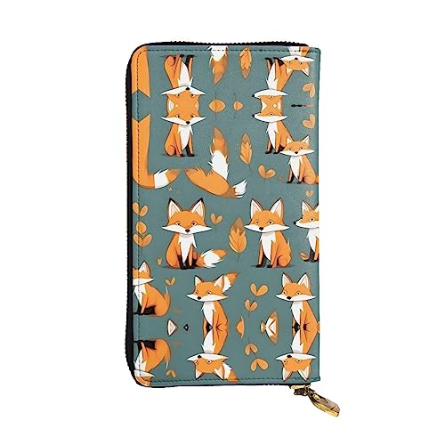 Leather Wallet 7.48 x 4.13 in - Stylish and Durable Wallet for Women with Multiple Compartments and Zipper Design Yellow fox Prints