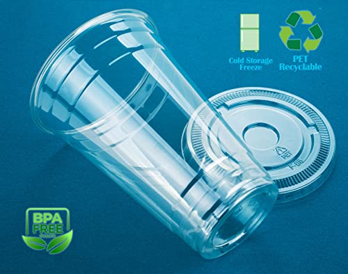 Image of Golden Apple Cup series, 24oz-50sets Clear Plastic cups with Flat lids no hole, BPA Free