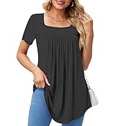 Xpenyo Women's Casual Petal Sleeve Tunic Top Pleated Square Neck Shirts Blouse for Leggings