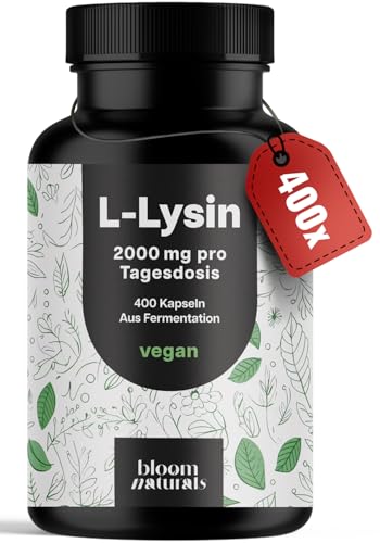 L-Lysin hochdosiert - 400 Kapseln mit 2000mg pures L Lysin pro Tagesportion. Aus pflanzlicher Fermentation - Kapseln - Vegan und produziert in Deutschland L-Lysin hochdosiert - 400 Kapseln mit 2000mg pures L Lysin pro Tagesportion. Aus pflanzlicher Fermentation - Kapseln - Vegan und produziert in Deutschland
