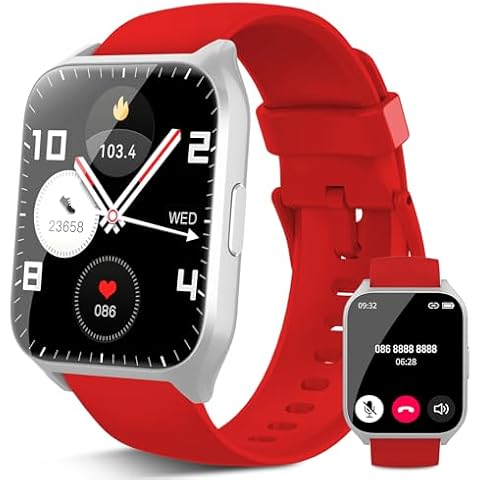 Smart Watch for Men Women(Answer/Make Calls), 1.85" HD Touch Screen Fitness Watch with Sleep Heart Rate Monitor, 112 Sports Modes, IP68 Waterproof Activity Trackers Compatible with Android iOS, Red Cover