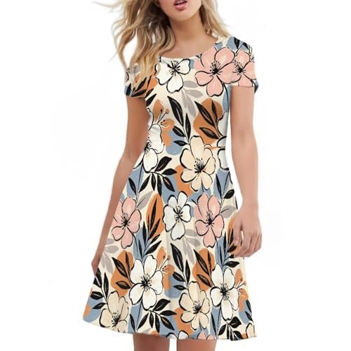 Image of AFPANQZ Womens Casual Summer Lightweight Vintage Dress Short Sleeve Midi Dress Knee-Long Luxury Formal Dress