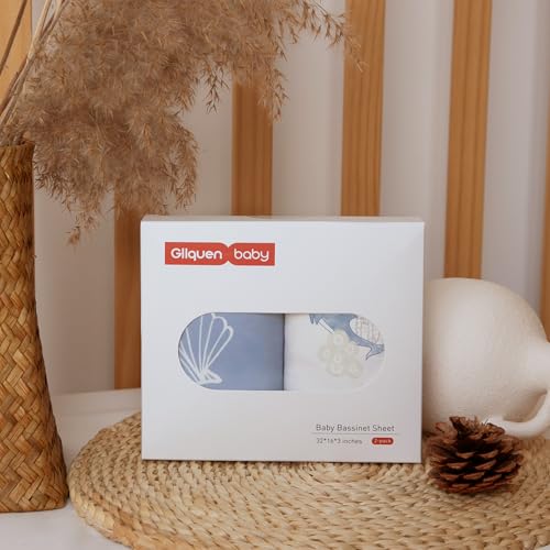Image of Gllquen Baby Bassinet Sheets 2-Pack for Baby Girl Boy Blue Seashell