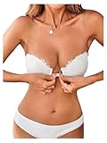 GORGLITTER Women's Strapless Push Up Front Fastening Bra Underwire High Support Scalloped Cross Back Lace Bras White 34D