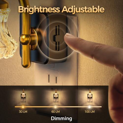 Image of Night Lights Plug in Wall,Dusk to Dawn Dimmable Striped Glass Night Light