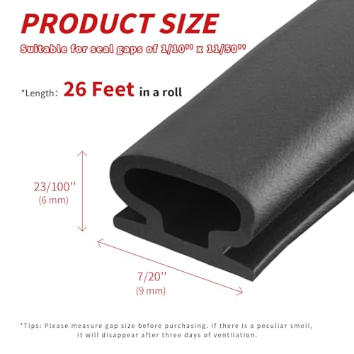 26 Feet D-Shape Rubber Weather Stripping Door Seal Strip, Fingwerk Self-Adhesive Backing Door Weatherstripping for Door Frame Insulation Large Gap, Easy Cut to Size(Black) by Fingwerk - Image 3