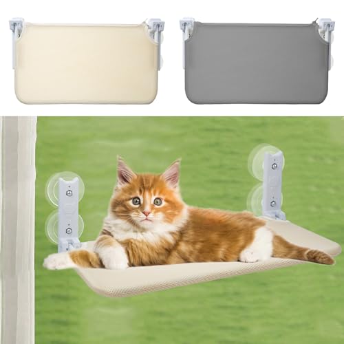 2 Stück Weiche Katzen fensterhängematte Fenster Katzenhängematte 52x30cm faltbares Katzen fensterbett mit wendbarer Matte, stabile Katzenhängematte hält bis zu 25kg