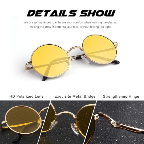 Image of CGID Retro Round Polarized Sunglasses Mens Womens Circle Metal Hippie Shades UV400 Protection E01