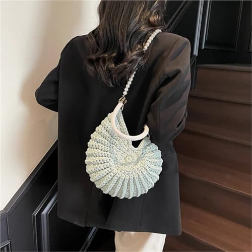 Conch Shell Knit Crochet Crossbody Shoulder Bag,Pearl Chain Handmade Woven Women Sling Bag,Elegant Delicate Compact Purse2