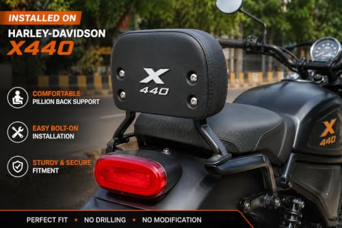 Image of Generic Aluminium Sissy Bar Backrest Compatible with Harley-Davidson X440 | Motorcycle Rear Passenger Back Support with Cushion | Heavy-Duty Matte Black Touring Accessory | Not Compatible with X440T