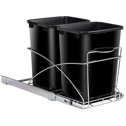 Caneca deslizable doble para basura de 35 cuartos negra