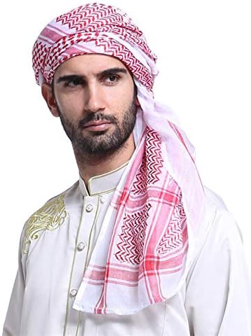 YuanD Arab Keffiyeh Shemagh Adult Turban Arabian Costume Muslim Headscarf Arafat Scarf Middle East Traditional Clothing (Red, One size)