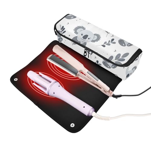 Organizador de herramientas para peinado de cabello con diseño de koala y hojas, Gris, portátil con tapete resistente al calor para plancha alisadora, rizador y otras herramientas de peinado miniatura 2