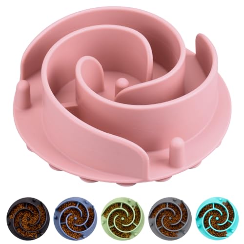 Slow Feeder Dog Bowls Insert Bestalk Soft Silicone Slow Eating Feeder Insert with Suction Cups for Small Medium and Large Dogs Fit into Basic and Elevated Dog Bowls Pink