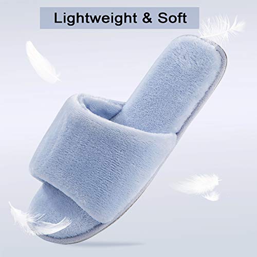 Image of DL Open Toe Slippers for women Indoor, Cozy Memory Foam Womens House Slippers Summer Slip On, Comfy Soft Flannel Womens Bedroom Slippers Slide Breathable Size 5-6 7-8 9-10