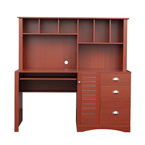 Holaki Computer Desk With Drawers & Bookshelf For Small Space,Wood Executive Desk Teens Student Desk Writing Laptop Home Office Desk With Keyboard Tray,Computer Desk With Hutch (Teak) #TOP7