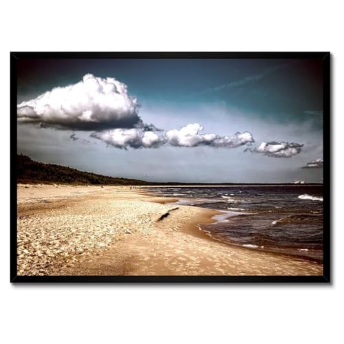 Décoration murale plage mer Baltique sous cadre blanc 70x50 cm style bord de mer épuré