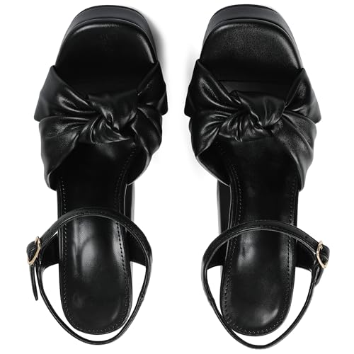 Eteridrey Bow Platform High Heels for Women Chunky Square Open Toe Heeled Sandals Sexy Ankle Strap Dress Pumps Wedding Party Prom Shoes3