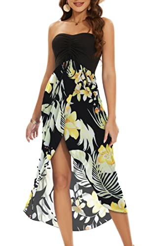 Image of Women's Beach Dress Summer Maxi Sundress Strapless Hawaiian Cover Ups Asymmetrical Wrap Dresses