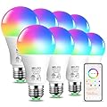 MELPO RGB Light Bulbs 12W(130W Equivalent), 2700K-6000K?A19 E26 Bluetooth Color Changing Light Bulb Controlled by BRmesh APP, 16 Million Colors-DIY Flash/Fade - Timing-DIY Scenes- Music Sync (8 Pack)