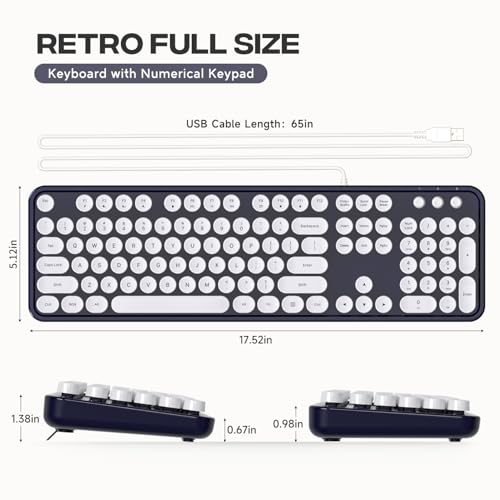 Image of Atelus Computer Keyboards Wired, Full Size 104 Keys Typewriter Keyboard with Number Pad, Plug Play USB Keyboard for PC Laptop Desktop Windows (Dark Blue)