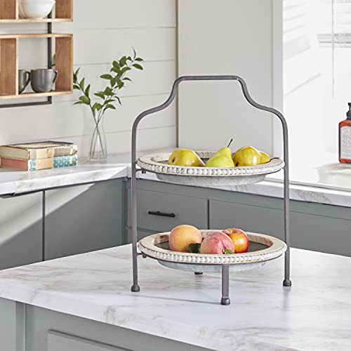 Deco 79 Metal Beaded 2 Tiered Tiered Server, 16" X 15" X 20", Gray #TOP7