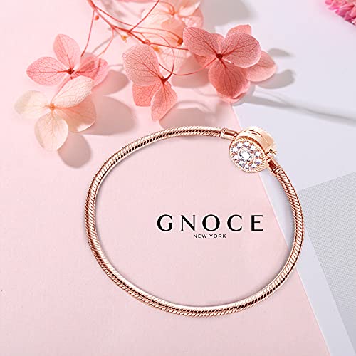 Image of GNOCE Charm Bracelet Sterling Silver 18k Rose Gold Plated DIY Snake Chain Love At First Sight Basic Charm Bracelet Logo Bangle with Clasp