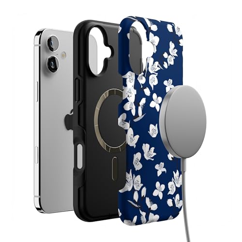 Casely iPhone 16 Case | Floral Forest | Navy Cherry Blossom Floral | Bold Protective Design | Compatible with MagSafe by Casely - Image 4