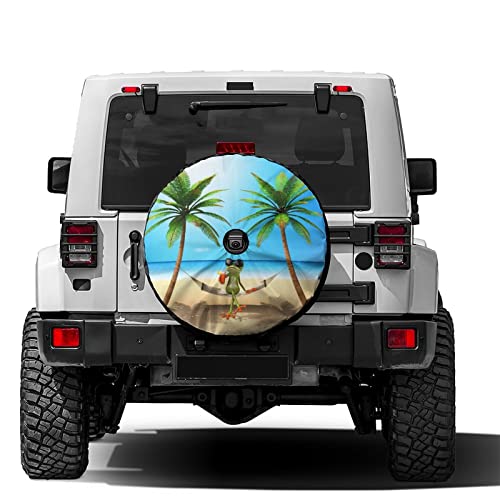 Foruidea Summer Green Frog Spare Tire Cover with Backup Camera Hole Wheel Fit Trailer, RV, SUV and Many Vehicle 17inch 17'' with Backup Camera Hole