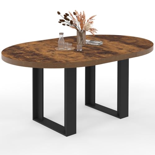 IDMarket - Mesa de comedor redonda extensible PHOENIX 4-6 personas en madera oscura con efecto envejecido y negro 110-150 cm